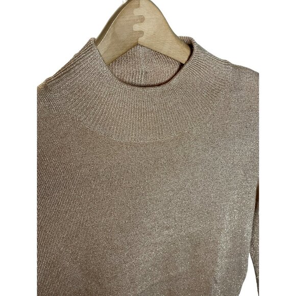 Jeanne Pierre Metallic Gold Mock Neck Long Sleeve Sweater Sz SP - Picture 4 of 9